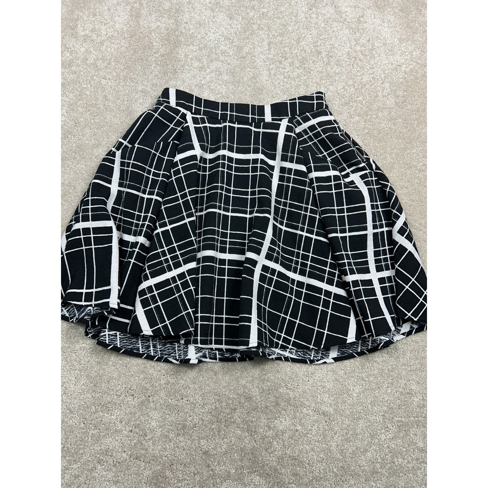 Alya‎ Womens Black White Grid Skater Mini Skirt Pockets Medium b3992a